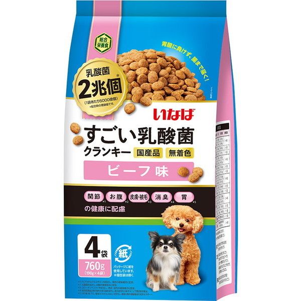 いなば すごい乳酸菌 クランキー ビーフ味 190g×4袋のパッケージ