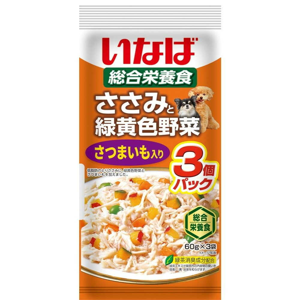 いなば ささみと緑黄色野菜 さつまいも入り 60g×3袋のパッケージ