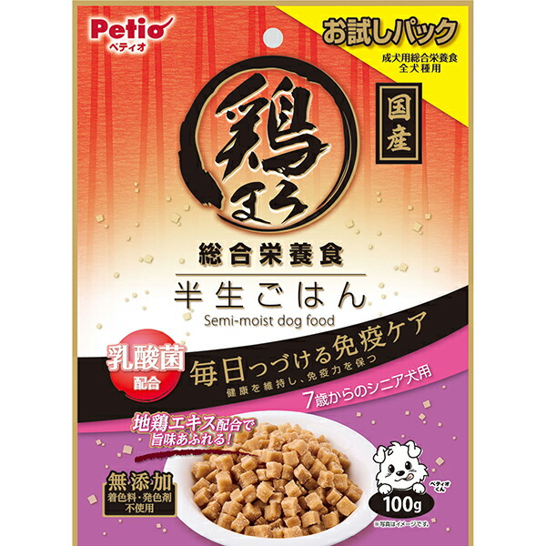 鶏まろ 総合栄養食 半生ごはん 7歳からのシニア犬用 100g パッケージ表面