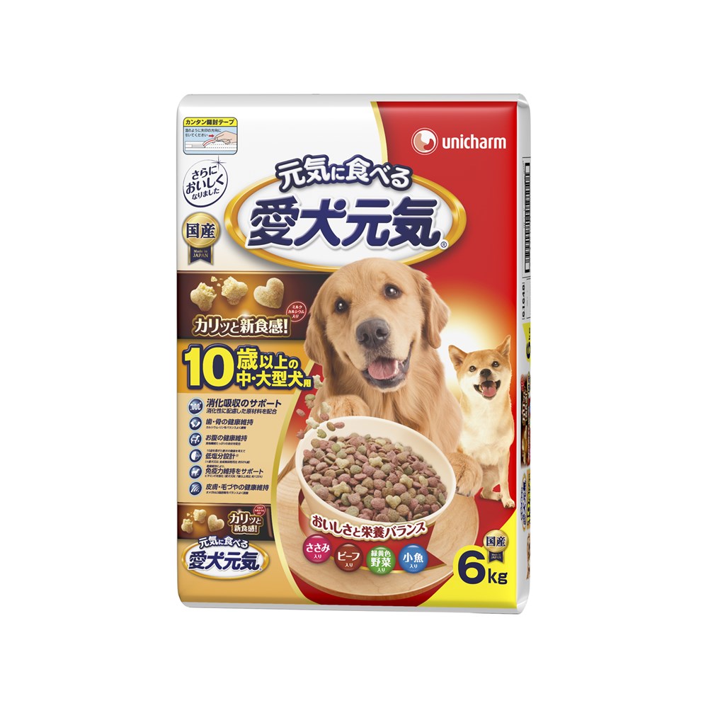 愛犬元気 10歳以上の中・大型犬用 ささみ・ビーフ・緑黄色野菜・小魚入り 6kg 商品画像