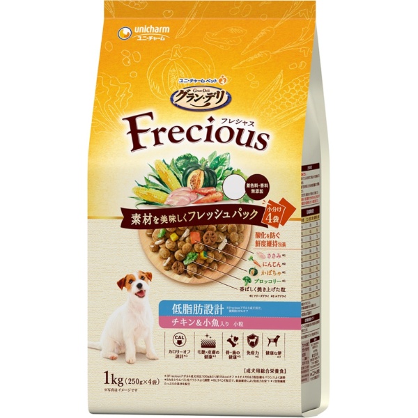 グラン・デリ Frecious 低脂肪設計 チキン&小魚入り 1kgのパッケージ
